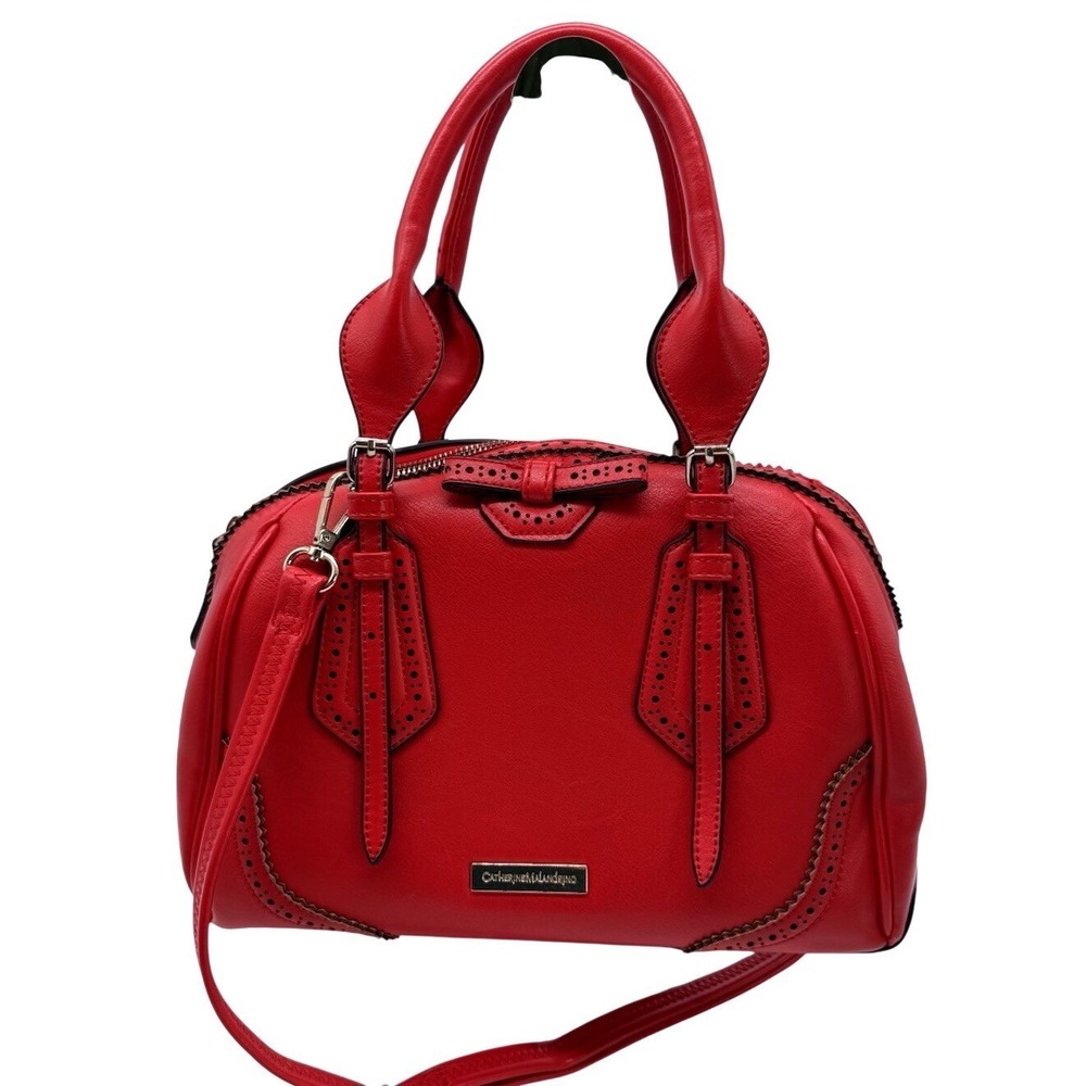 Catherine Malandrino Red Perforated Bow Satchel Crossbody Handbag Gold‎ Hardware